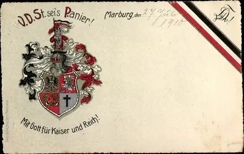 Studentika Ak Marburg an der Lahn, V.D.St. seis Panier, Mit Gott für Kaiser und Reich!