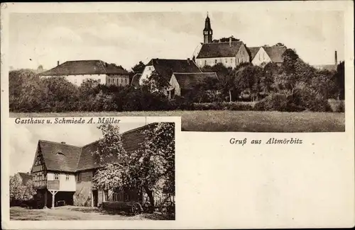 Ak Altmörbitz Frohburg in Sachsen, Gasthaus u. Schmiede, Ortsansicht