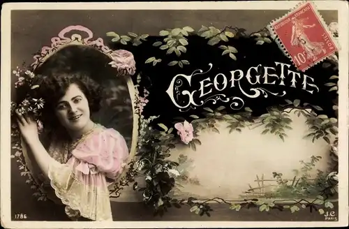 Buchstaben Ak Georgette, Frau, Blumen, Portrait