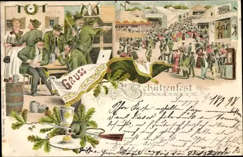 Litho Gruß vom Schützenfest, Jahrmarkt