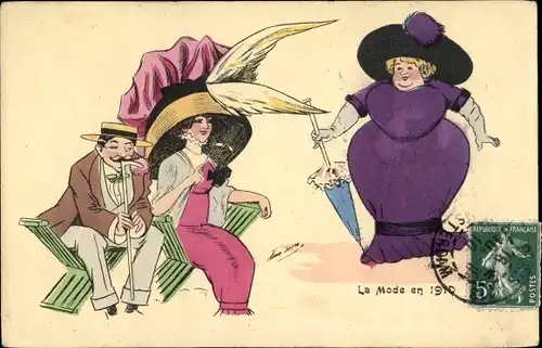 Künstler Ak Sager, X., La Mode en 1910, Elegante Damen, Hut, Sonnenschirm, Feder