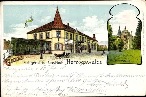 Litho Herzogswalde Wilsdruff in Sachsen, Erbgerichts Gasthof, Schloss