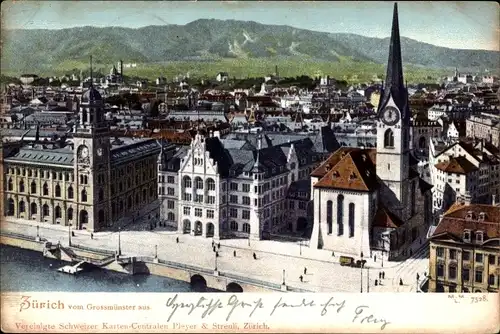 Ak Zürich Stadt Schweiz, Blick vom Großmünster aus