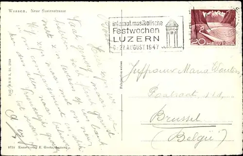 Ak Wassen Kt. Uri Schweiz, Neue Sustenstraße