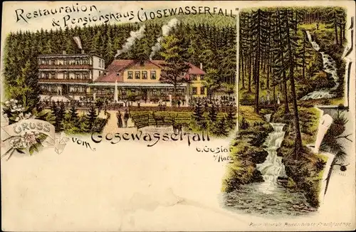 Litho Goslar in Niedersachsen, Restauration und Pensionshaus Gosewasserfall