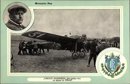 Wappen Ak Monoplan Rep, Circuit Europeen, Juin Juillet 1911, depart de Gibert, portrait