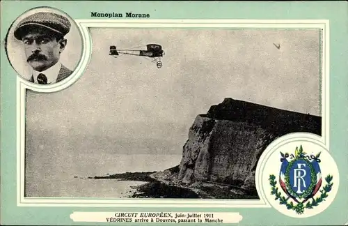 Wappen Ak Monoplan Rep, Circuit Europeen, Juin Juillet 1911, Vedrines arrive a Douvres, la Manche