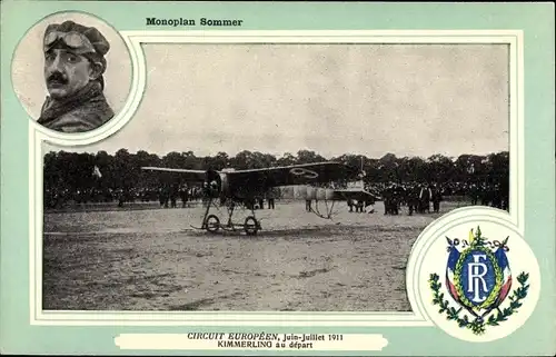 Wappen Ak Monoplan Rep, Circuit Europeen, Juin Juillet 1911, Kimmerling au depart, portrait