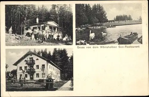 Ak Bad Wörishofen im schwäbischen Kreis Unterallgäu, Wörishofner Seerestaurant, Uferpartie, Schwäne