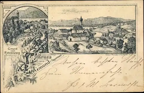 Vorläufer Litho Gmund am Tegernsee Oberbayern, Panorama vom Röhrensteig, Edelweiß