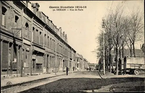 Ak Denain Nord, Rue de Paris, I. WK