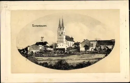 Präge Passepartout Ak Tuntenhausen Oberbayern, Kirche, Wohnhäuser