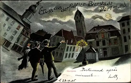 Künstler Ak Dortmund, Fidele Bierstadt, Betrunkene auf dem Marktplatz