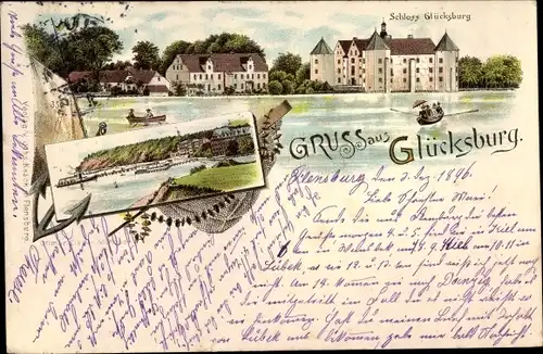 Litho Glücksburg in Schleswig Holstein, Schloss, Teilanischt