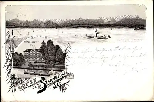 Litho Starnberg in Oberbayern, Hotel Seehof, Starnberger See