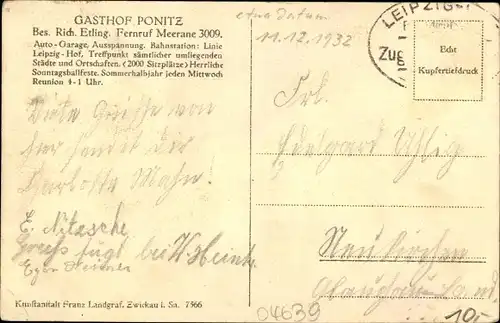 Ak Ponitz in Thüringen, Gasthof Rich. Etling