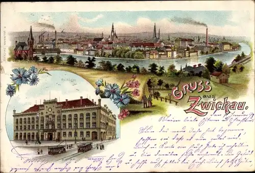 Litho Zwickau in Sachsen, Panorama, Rathaus