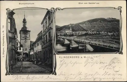 Ak Klingenberg am Main, Brunnentorturm, Blick vom Bahnhof aus