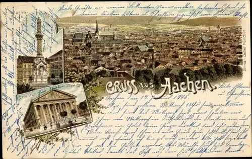 Vorläufer Litho Aachen in Nordrhein Westfalen, Totalansicht, Mariensäule, Theater