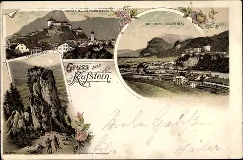 Litho Kufstein in Tirol, Kalvarienberg, Teufelskanzel, Zeller Berg