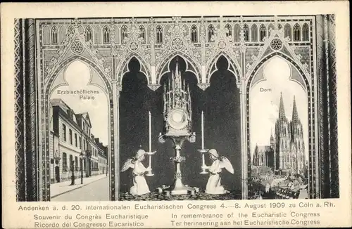 Ak Köln am Rhein, 20. Internationaler Eucharistischer Kongress 1909, erzbischöfl. Palais, Dom