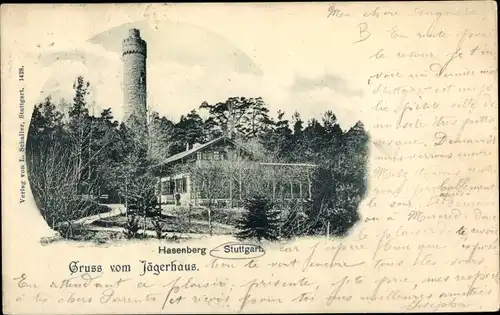 Ak Hasenberg Stuttgart in Baden Württemberg, Jängerhaus, Aussichtsturm