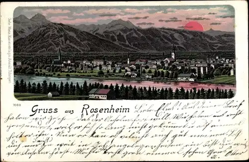 Litho Rosenheim im Alpenvorland Oberbayern, Panorama vom Ort