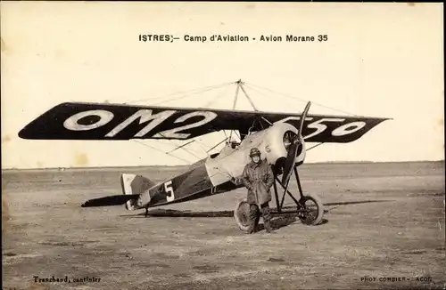 Ak Istres Bouches du Rhône, Istres, Camp d'Aviation, Avion Morane 35, Pilot