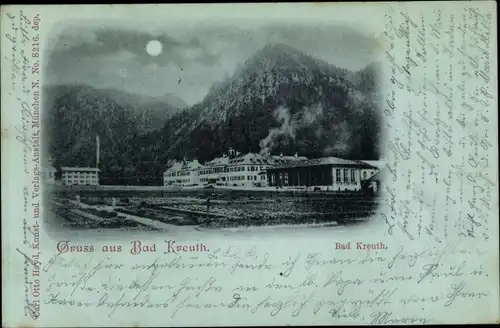 Mondschein Ak Kreuth am Tegernsee Oberbayern, Blick auf den Ort