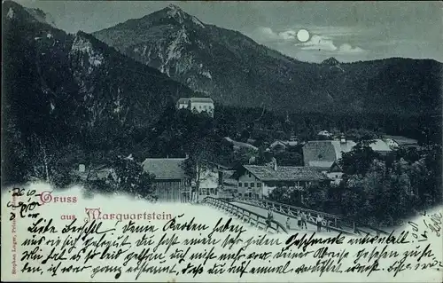 Mondschein Ak Marquartstein in Oberbayern, Panorama vom Ort