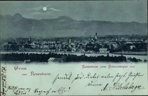 Mondschein Ak Rosenheim im Alpenvorland Oberbayern, Blick vom Höhensteiger