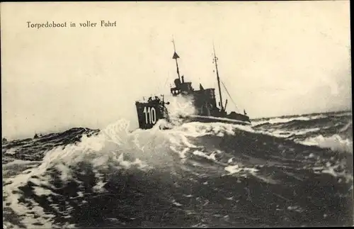 Ak Deutsches Kriegsschiff, Torpedoboot 110 in voller Fahrt