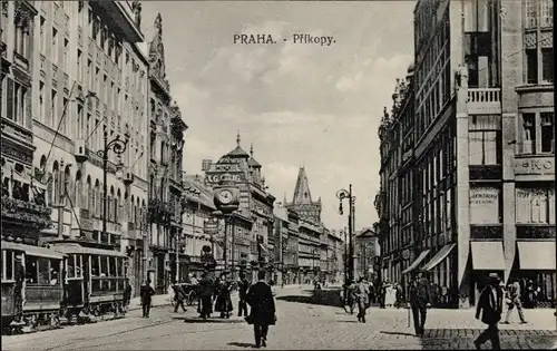 Ak Praha Prag, Prikopy, Geschäftsstraße, Straßenbahn