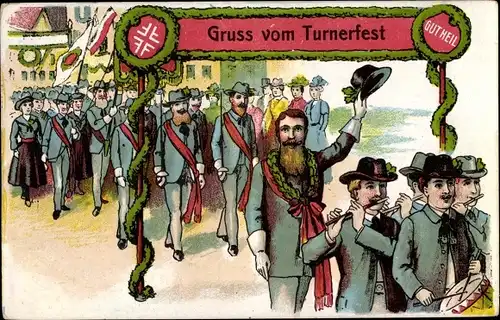 Künstler Ak Turnerfest, Gut Heil, Festumzug der Turner