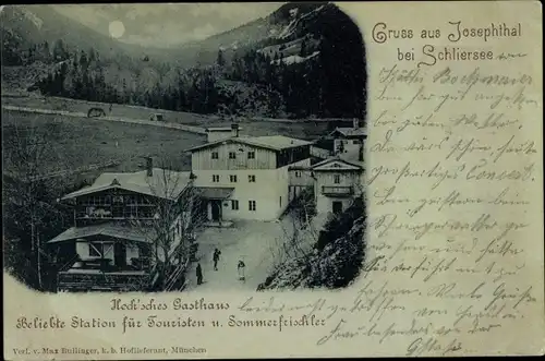 Mondschein Ak Josefstal Schliersee Oberbayern, Hock'sches Gasthaus