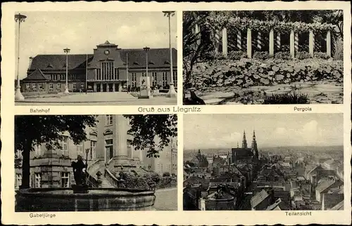Ak Legnica Liegnitz Schlesien, Bahnhof, Pergola, Gabeljürge, Teilansicht