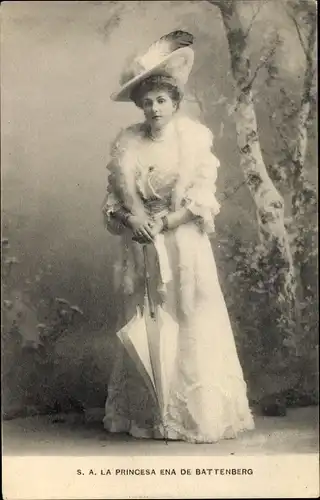 Ak La Princesa Ena de Battenberg, Portrait mit Schirm