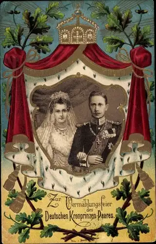 Präge Passepartout Litho Kronprinz Wilhelm von Preußen, Kronprinzessin Cecilie von Preußen, Hochzeit