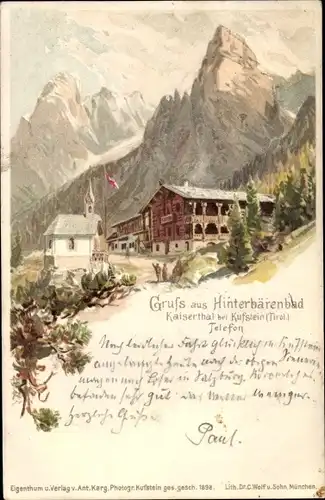 Litho Hinterbärenbad Tirol, Kaisertal bei Kufstein