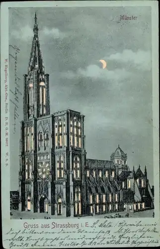 Haltgegendaslicht Mondschein Ak Strasbourg Straßburg Elsass Bas Rhin, Münster