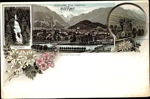 Litho Interlaken Kt. Bern Schweiz, Ortschaft, Jungfrau, Gießbach