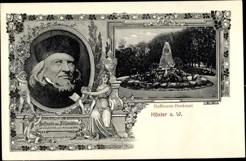 Ak Höxter in Nordrhein Westfalen, Hoffmann Denkmal, Hoffmann von Fallersleben