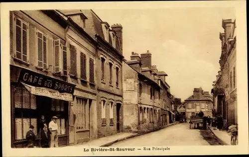 Ak La Riviere Saint Sauveur Calvados, Rue Principale, Cafe des Sports