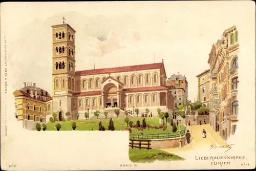 Künstler Litho Zürich Stadt Schweiz, Liebfrauenkirche