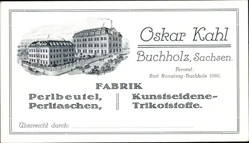 Künstler Ak Annaberg Buchholz Erzgebirge, Fabrik Oskar Kahl, Perlbeutel, Kunstseidene Trikotstoffe