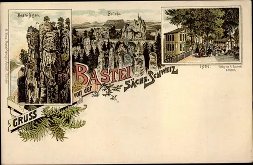 Litho Lohmen im Elbsandsteingebirge, Basteifelsen, Brücke, Hotel