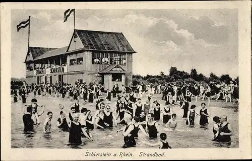 Ak Schierstein Wiesbaden in Hessen, Strandbad, Badegäste