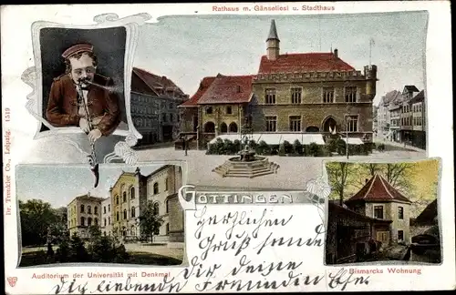 Ak Göttingen, Rathaus, Gänseliesl, Stadthaus, Universität, Bismarcks Wohnung