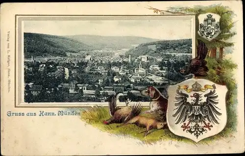 Präge Passepartout Wappen Ak Hann. Münden in Niedersachsen, Totalansicht