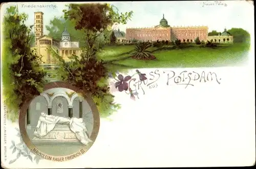 Litho Potsdam in Brandenburg, Friedenskirche, Neues Palais, Mausoleum Kaiser Friedrich III.